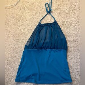 Blue Mesh Halter Top